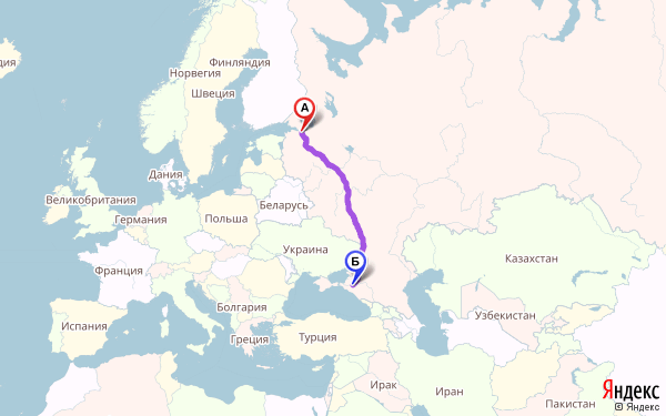 Маршрут из Ленинградской области в Краснодар