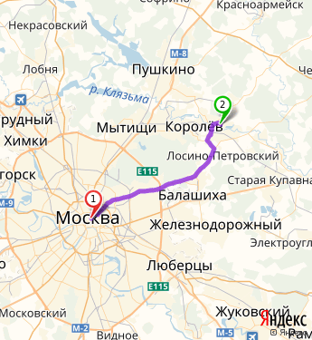 Маршрут из Москвы в Щелково