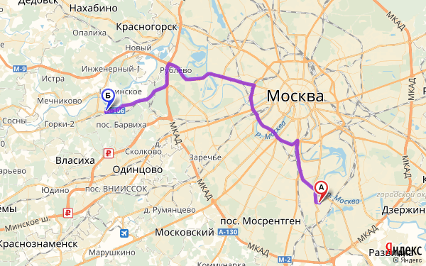 Маршрут из Москвы в деревню Жуковка