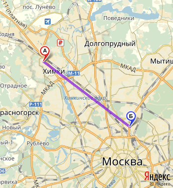 Маршрут из Ikea в Москву
