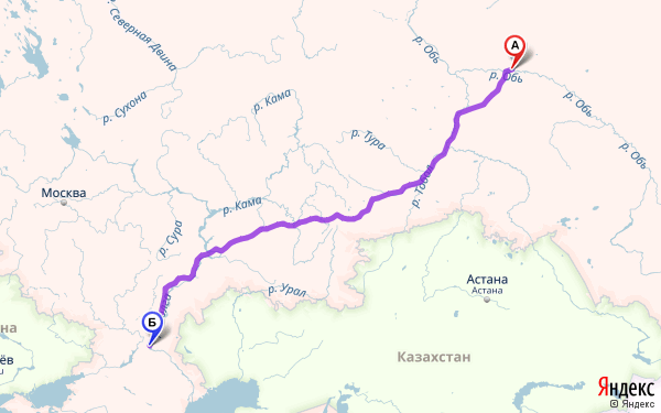 Маршрут из Сургута в Волгоград