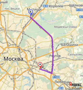 Маршрут из Москвы в Мытищи (центральные Федеральные округ)