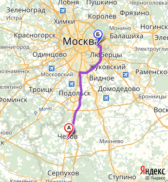 Маршрут из Чехова в Москву