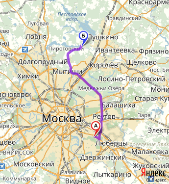 Маршрут из Москвы в Пирогово