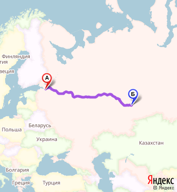 Маршрут из 45 км Автодороги Санкт-Петербург-Пскова в Екатеринбург