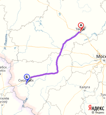 Маршрут из Твери в Смоленск