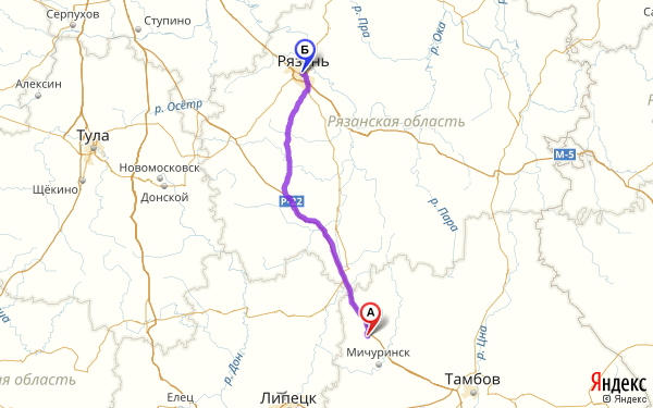 Маршрут из 389 км в Рязань