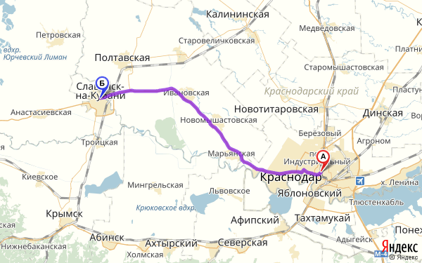 Маршрут из Краснодара в Славянск-на-Кубани