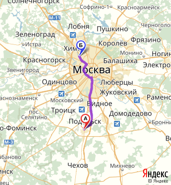 Маршрут из Климовска в Москву