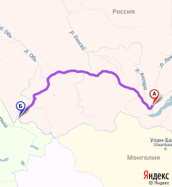 Маршрут из тер 68 км автодороги Иркутск-Ново-Грудинина в Рубцовск