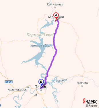 Маршрут из Березников в Пермь