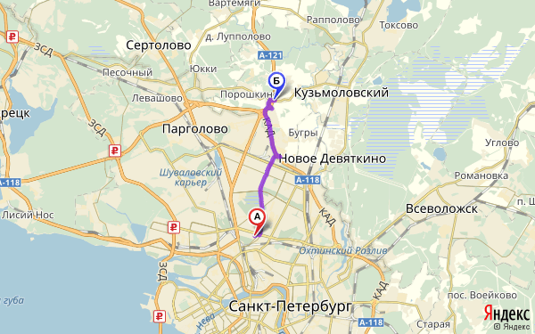 Маршрут из Санкт-Петербурга в 24 км Приозерского шоссе
