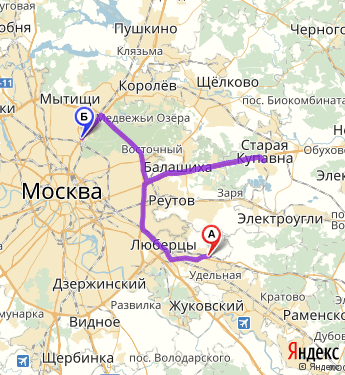 Маршрут из Малаховки в Москву